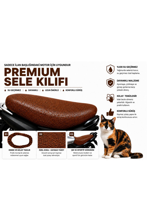 Arora Safari Pro 1 Premium Kahverengi Suni Deri Sele Kılıfı Su Geçirmez Motosiklet Koltuk Koruyucu