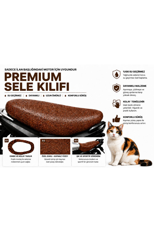 Lifan LF150-9J Premium Kahverengi Suni Deri Sele Kılıfı Su Geçirmez Motosiklet Koltuk Koruyucu