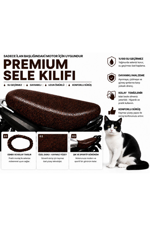 Mondial 125 MT Premium Kahverengi Suni Deri Sele Kılıfı Su Geçirmez Motosiklet Koltuk Koruyucu