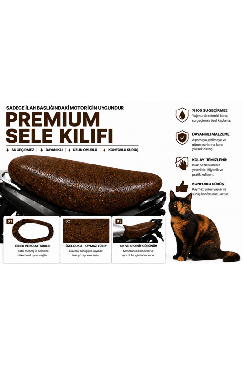 RMG Moto Gusto R 100 Premium Kahverengi Suni Deri Sele Kılıfı Su Geçirmez Motosiklet Koltuk Koruyucu