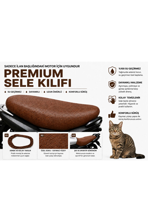 Altai F1Max Pro 125 Premium Kahverengi Suni Deri Sele Kılıfı Su Geçirmez Motosiklet Koltuk Koruyucu