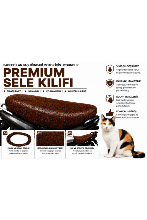 Arora AR 100-7 Premium Kahverengi Suni Deri Sele Kılıfı Su Geçirmez Motosiklet Koltuk Koruyucu