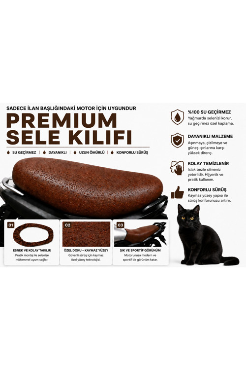 Altai F1Max Pro 50 Premium Kahverengi Suni Deri Sele Kılıfı Su Geçirmez Motosiklet Koltuk Koruyucu