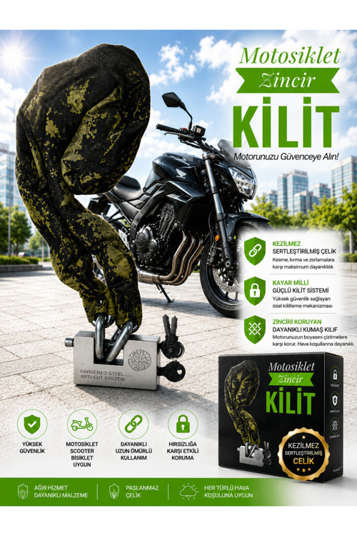 10 mm 2,5 Metre Kesilmez Motosiklet Zinciri Motor Kilidi Scooter Güvenlik Kilidi kamuflaj