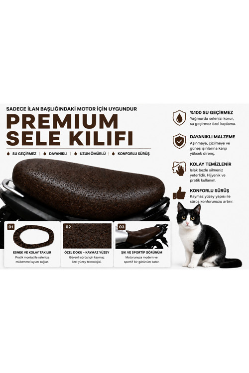 Altai XLine 50 Pro Premium Kahverengi Suni Deri Sele Kılıfı Su Geçirmez Motosiklet Koltuk Koruyucu