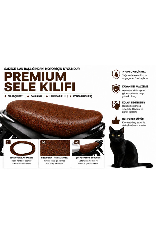 Mondial 125 Exon Premium Kahverengi Suni Deri Sele Kılıfı Su Geçirmez Motosiklet Koltuk Koruyucu