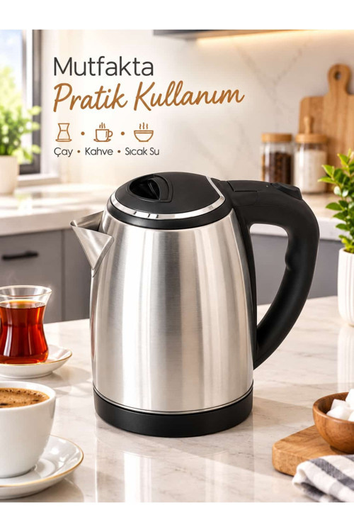 1500W 1.8L Paslanmaz Çelik Elektrikli Kettle Su Isıtıcı 360° Dönebilen Taban