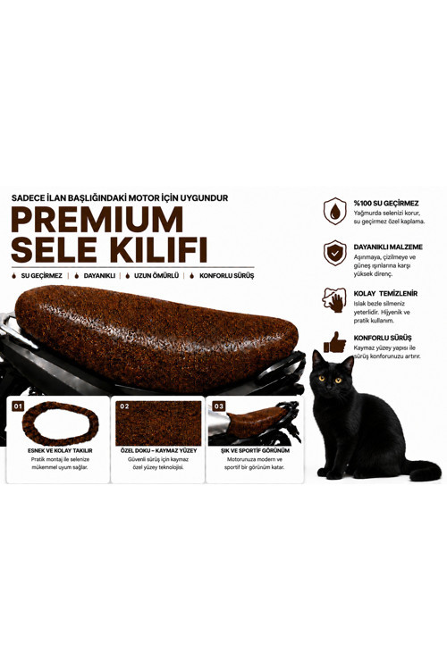 Kuba TK 03 Premium Kahverengi Suni Deri Sele Kılıfı Su Geçirmez Motosiklet Koltuk Koruyucu