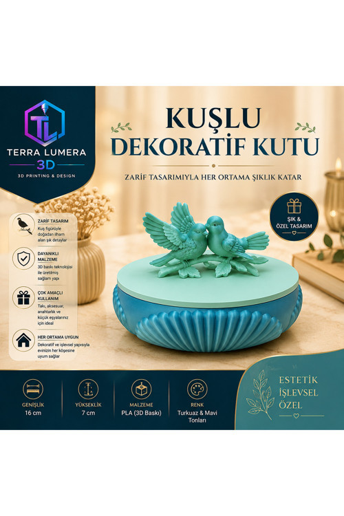 Kuş Figürlü Dekoratif Takı Kutusu 3D Baskı Mücevher ve Aksesuar Saklama Kabı