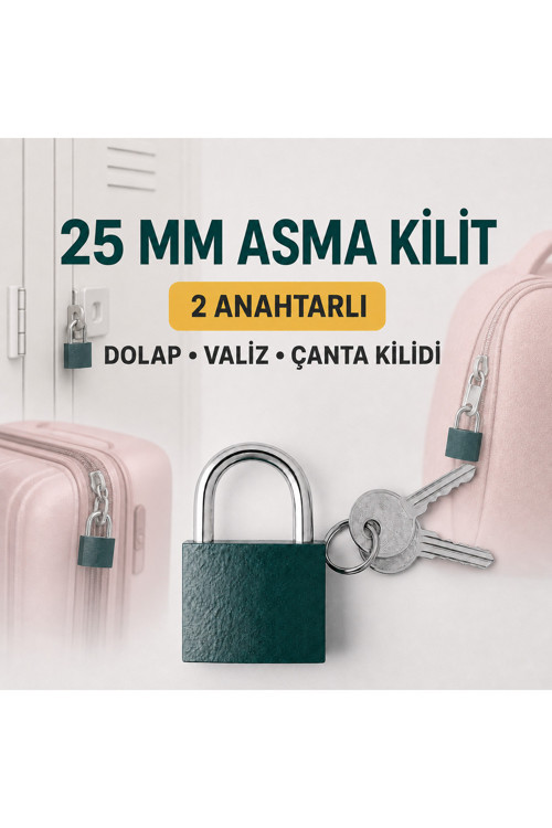 Valiz, , Dolap, Okul ve Spor Salonu Kilidi 25 mm Asma Kilit 2 Anahtarlı
