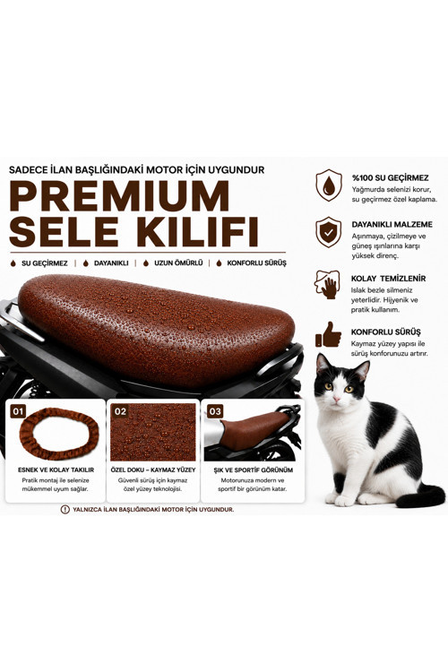 Arora Bravo 50 Premium Kahverengi Suni Deri Sele Kılıfı Su Geçirmez Motosiklet Koltuk Koruyucu