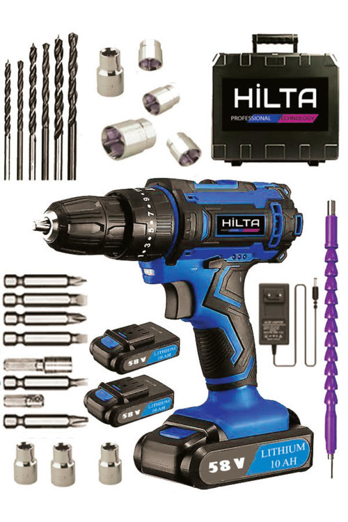 Alman 98 V 12 Ah Darbeli Metal Dişli Şanzıman Çift Akülü Şarjlı Vidalama Matkap 27 Parça Usta Set