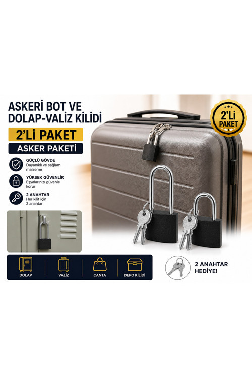 Askeri Bot ve Valiz Kilidi 2'li Paket | Dolap, Bavul, Çanta ve Yurt Dolabı İçin Dayanıklı Pirinç Asma Kilit |