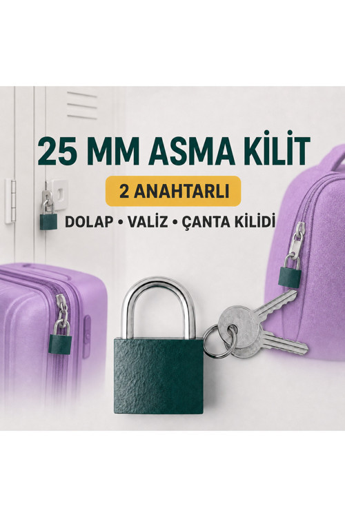 Mini Asma Kilit 2 Anahtarlı – Valiz, Bavul, Çanta ve Dolap Kilidi25 mm