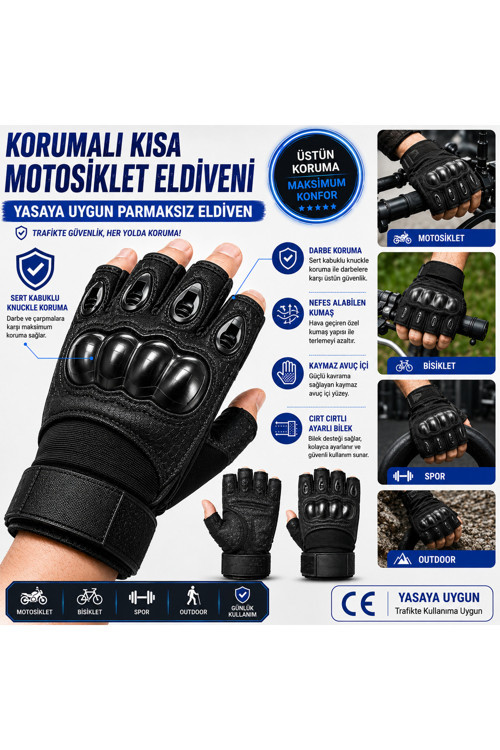 Yarım Parmak Motosiklet Eldiveni Korumalı Yazlık Scooter Bisiklet Eldiveni