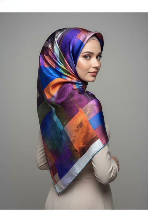 Trend Dijital Baskı Batik Dikdörtgen Desenli Royan Eşarp Desen 4 Renk 3