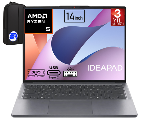 IdeaPad Slim 3 14AMN8 Ryzen 5 7520U 16GB 512 GB SSD 14'' FHD IPS Win11 Pro + ElektroPasaj Çanta