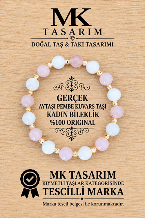 GERÇEK AYTAŞI PEMBE KUVARS BİLEKLİK MK.7000.864- RAHATLIK-DİNGİNLİK-ENERJİ- STRES BİLEKLİĞİ