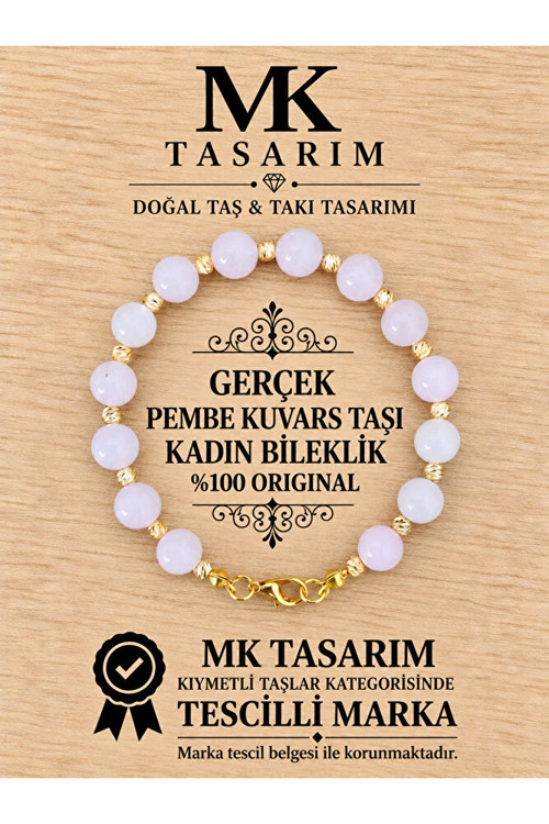 GERÇEK PEMBE KUVARS BİLEKLİK MK.7000.863- RAHATLIK-DİNGİNLİK-ENERJİ- STRES BİLEKLİĞİ