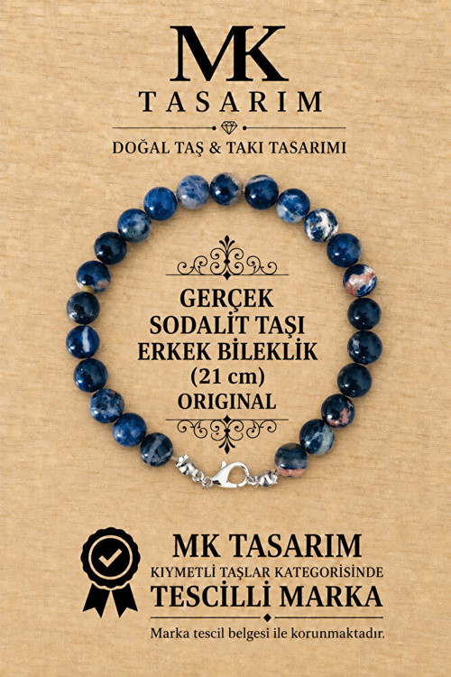 GERÇEK SODALİT TAŞI ERKEK BİLEKLİK MK.8000.009 - RAHATLIK-DİNGİNLİK-ENERJİ- STRES BİLEKLİĞİ