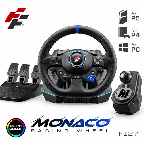 FlashFire F127 Monaco Yarış Direksiyonu Seti, P4, P5 ve PC Uyumlu, Hall Sensörlü, 270°/900° Dönüş, 3 Pedal, 6+R Vites, RGB