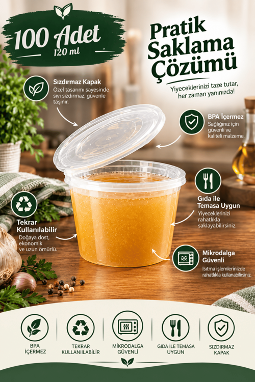 100 Adet 120 ML Sızdırmaz Mini Saklama Kabı Sosluk Buzluk Kabı MIT1370