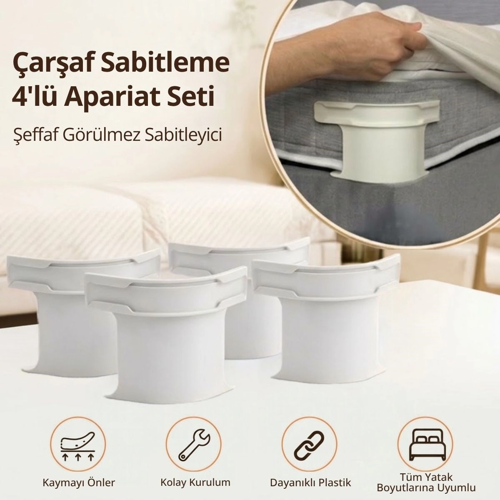 4'lü Çarşaf Sabitleyici Kaydırmaz Aparat, Dört Köşeden Kilitleyen Şeffaf Akıllı �