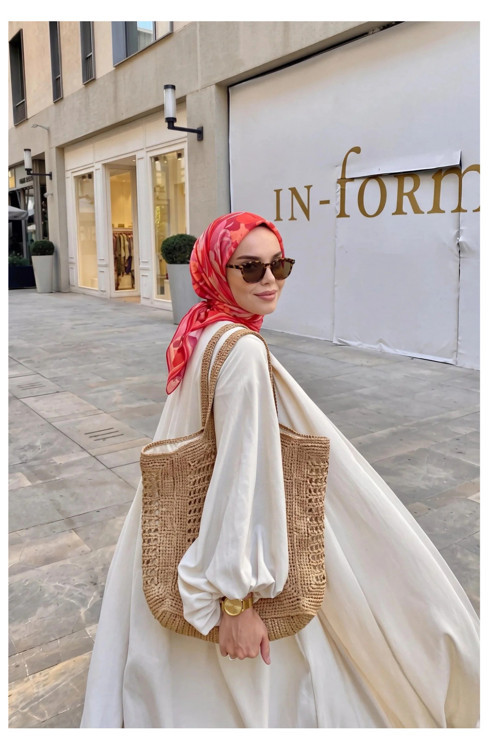 Soft Eşarp Painterly Floral Fuşya