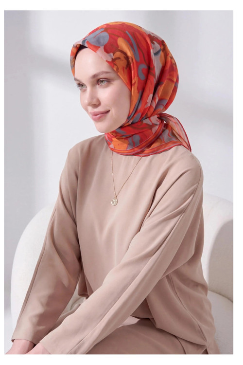 Soft Eşarp Painterly Floral Kırmızı