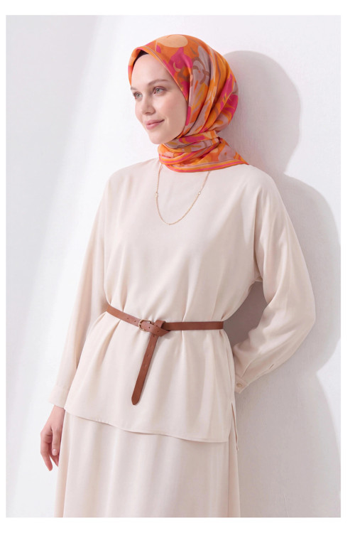 Soft Eşarp Painterly Floral Turuncu