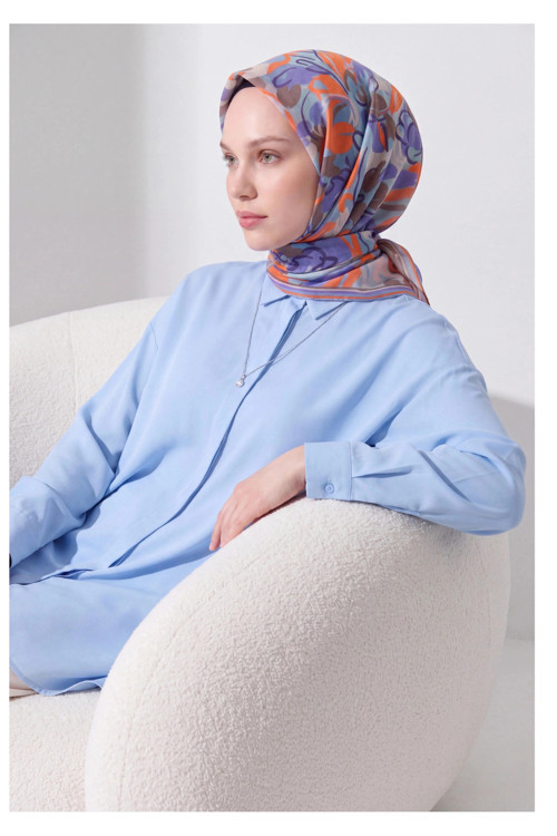 Soft Eşarp Painterly Floral Gök Mavi