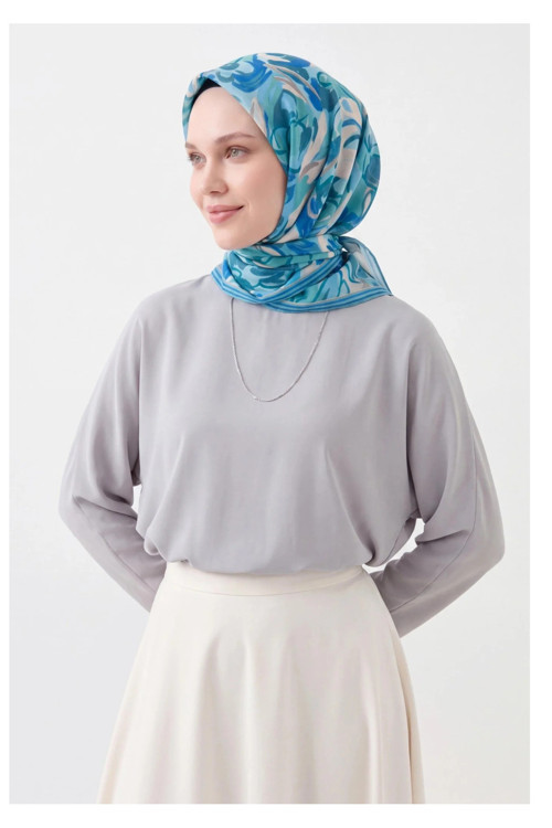 Soft Eşarp Painterly Floral Gök Mavi