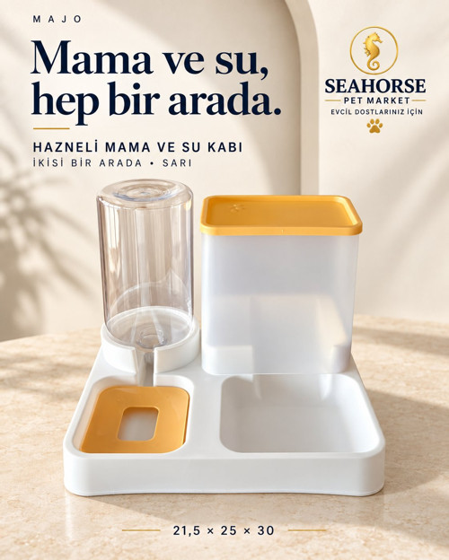 HAZNELİ MAMA VE SU KABI İKİSİ BİR ARADA SARI 21,5*25*30