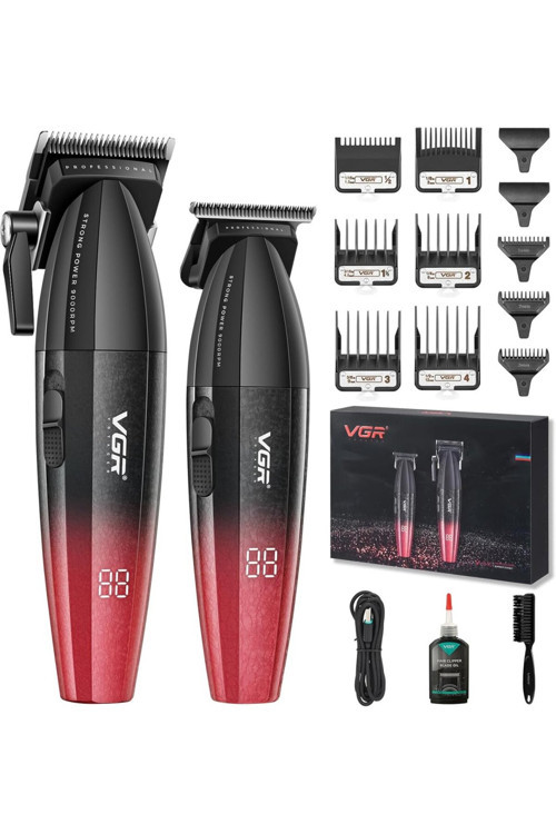 V-640S2 Profesyonel 2'li Saç Kesme Makinesi ve Çizim Seti 9000 RPM DLC Seramik Bıçaklı Şarjlı Berber Seti