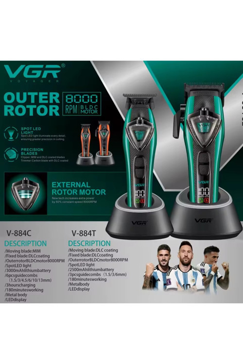 V-884C & V-884T Saç Kesme Clipper ve Sakal Çizim Trimmer 2'li Tıraş Makinesi Seti