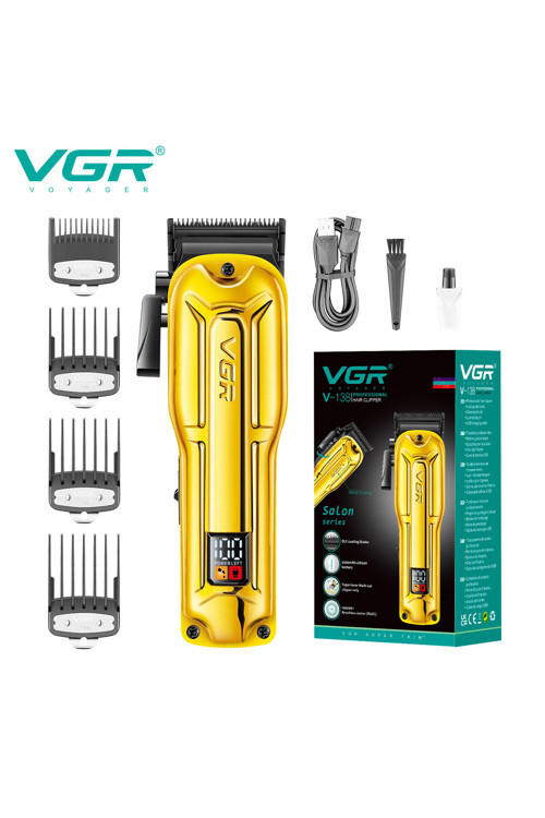 V-138 Profesyonel Şarjlı Saç Kesme ve Tıraş Makinesi LCD Ekranlı Metal Kasa