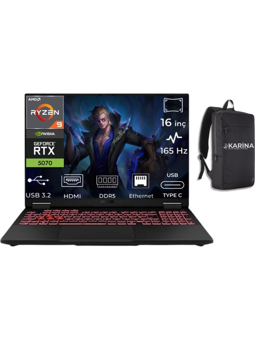 TUF Gaming A16 AMD Ryzen 9 8940HX FA608PP-RV153W-K18 32GB 1TB+1TB RTX 5070 115W 8GB W11Home 16" WUXGA 165Hz Gaming Notebook