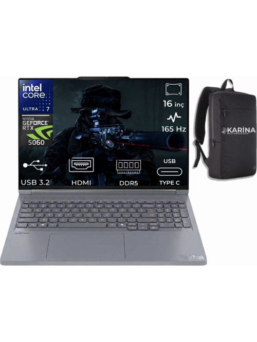 ThinkBook 16P G6 IAX Ultra 7 255HX 21R0001GTX-K42 96GB 4TB RTX5060 8GB 115W W11Pro 16 Inç 3.2k 165Hz IPS Gaming Laptop