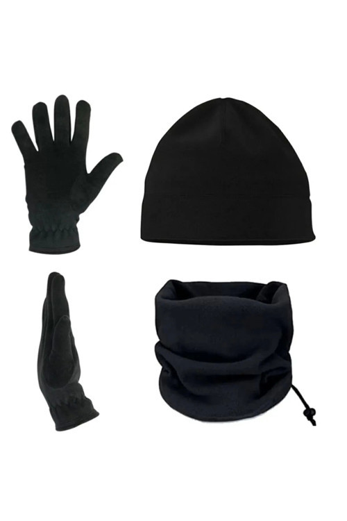 Kışlık Termal Polar Unisex Soğuk Geçirmez Polar Bere Eldiven Boyunluk Erkek ve Kadın İçin 3'lü Set
