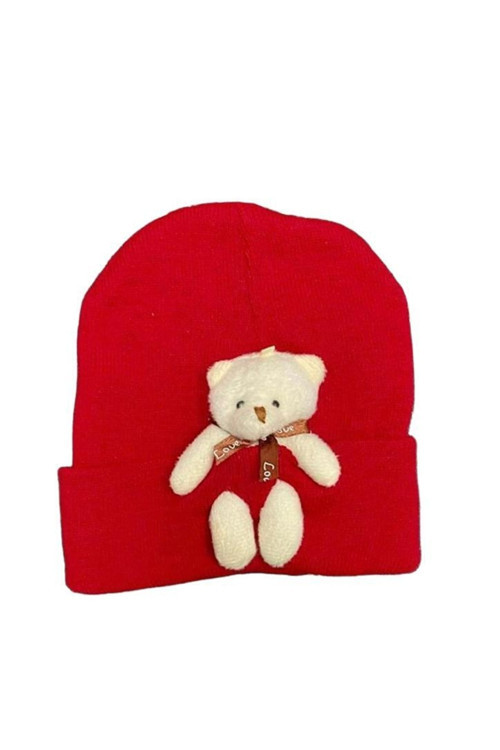 Peluş Ayıcıklı Penye Renkli Unisex Bere