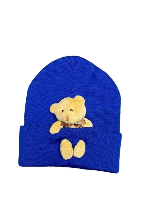 Peluş Ayıcıklı Penye Renkli Unisex Bere