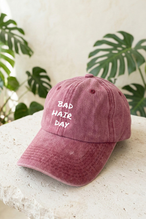 Bad Hair Day Yazılı Yıkamalı Unisex Şapka - Eskitme Metal Tokalı Ayarlanabilir Baskılı Beyzbol Şapka