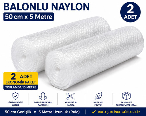 Balonlu Naylon 50 cm x 5 Metre – 2 Adet – Toplam 10 Metre Ambalaj ve Paketleme Koruma Köpüğü