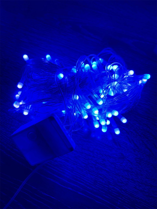 10m 100 Led Damla Uçlu Mavi Işık Şeffaf Kablo