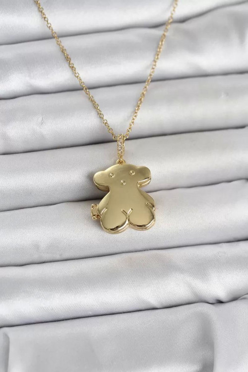 316L Çelik Zincir Gold Renk Ayıcık Model Açılabilir Kadın Kolye - TJ-BKO11036