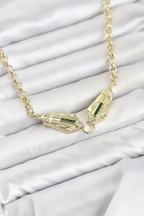 Pirinç Gold Renk Zirkon Taşlı Serenay Kolye TJ-BKO11130