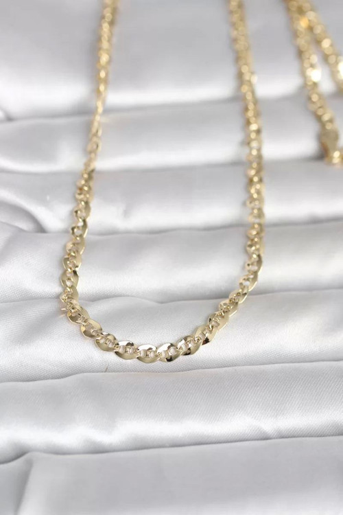 CM 14K Gold Renk Yassı Oval Zincirli Model 60 cm Kadın Kolye - TJ-BKO10989