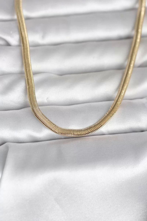 CM 14K Gold Renk Yassı Yılan Zincir Model 45 cm Kadın Kolye - TJ-BKO11005