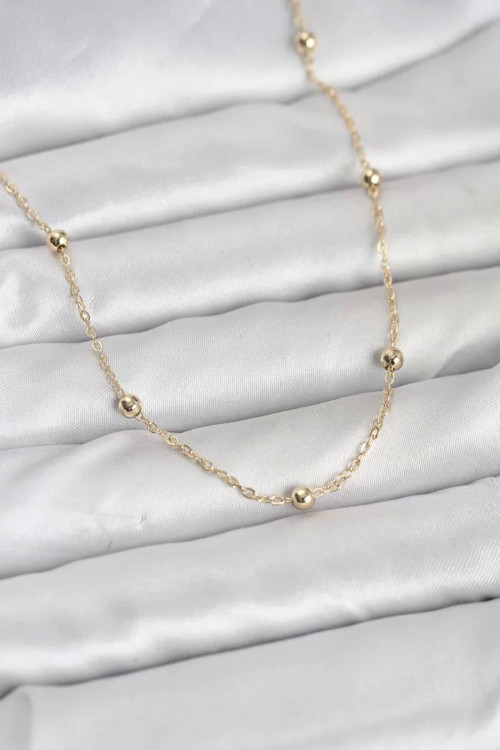 CM 14K Gold Renk Pirinç Top Zincirli 60 cm Kadın Kolye - TJ-BKO10940