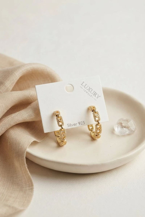 Gold Renk Zirkon Taşlı Messika Model Halka Kadın Küpe TJ-BKP12114